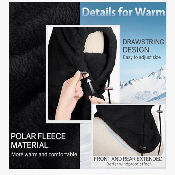 🆕 Winter Ski Mask for Men Women Windproof Warm Face Mask Hooded Scarf Fleece - Picture 3 of 7